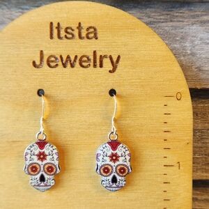 Sugar Skull Earrings on Sterling Silver French Earwires